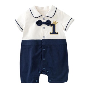 男童夏季周岁礼服男宝宝抓周生日连体衣婴儿花童百天哈衣爬爬服潮