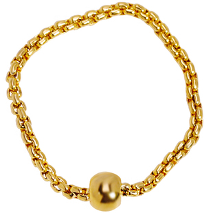 钛钢镀18K金圆珠链条戒指简约个性OL指环保色食指环尾戒女饰品