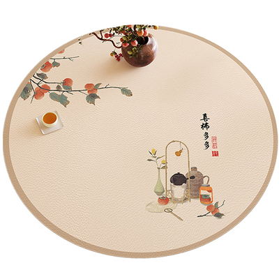 新中式皮革防水防油圆桌垫防滑