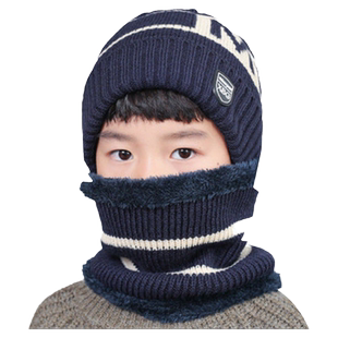 东北儿童防寒帽子秋冬男童毛线帽保暖加绒防风护耳围巾帽子套装潮