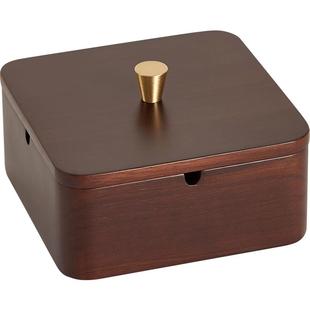 实木烟灰缸高级感家用客厅卧室防飞灰办公室酒店中式轻奢带盖灰缸