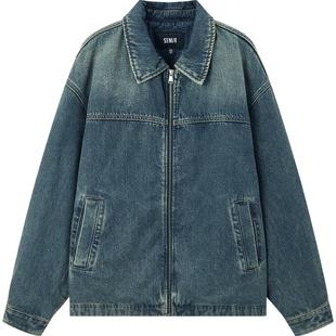 森马夹克男冬宽松痞帅美式复古水洗牛仔外套时尚百搭棉服拉链开衫