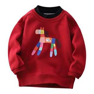 男女童棉一体加奥粒绒新年卫衣冬2025中大儿童装马年过年服打底衫