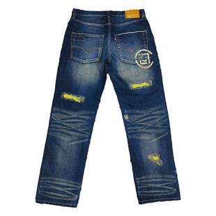 CLOT陈冠希风格长寿金线风格重磅水洗破坏赤耳单宁直筒宽松牛仔裤