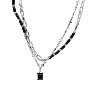 NFF深邃高级感双层十字架拼接项链男潮小众设计嘻哈暗黑风锁骨链