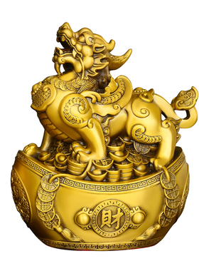 纯黄铜貔貅摆件一对招财家居装饰