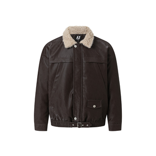 FORNINES复古翻领皮面棉服男女冬季防寒毛领棉衣加厚保暖情侣棉袄