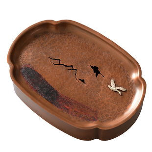 紫铜壶承 手工镶银茶盘储水茶台小型茶托干泡台功夫茶具建水壶托