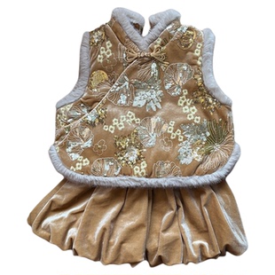 女童国风套装2026冬装新款女宝宝新中式马甲拜年服两件套周岁礼服