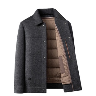 双面羊绒大衣男士短款翻领羽绒服内胆可脱卸夹克冬新款羊毛呢外套