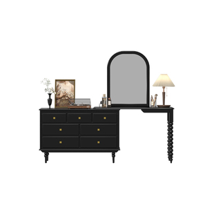 法式中古梳妆台斗柜一体主卧室床尾实木化妆台收纳柜美式转角书桌