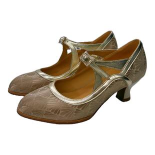 奈里法式复古浅金大码40旗袍酒杯跟高跟鞋民国风一字带玛丽珍女鞋