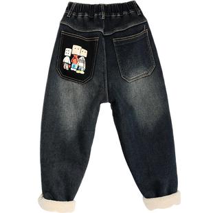 2025冬款男童加绒加厚牛仔裤子中大童儿童炸街羊羔绒痞帅长裤秋冬