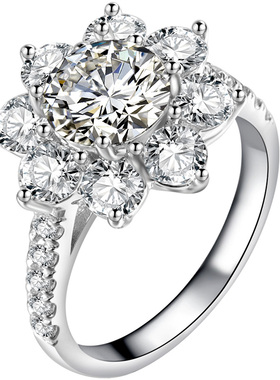 银镀铂金莫桑克拉微镶戒指