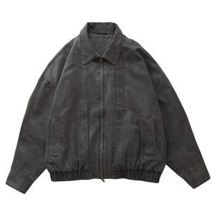 Tobefly复古做旧老钱风翻领夹克25秋季新款潮流宽松休闲工装外套