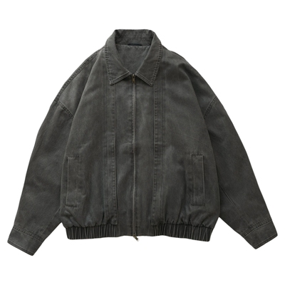 Tobefly复古做旧老钱风翻领夹克