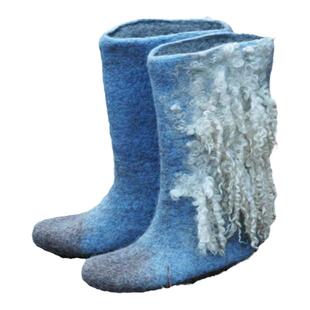 立陶宛代购Denim ▼手作时尚温暖牛仔天然煮羊毛制成冬靴女式毡靴