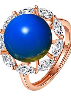 宫廷风加合成蓝珀配饰净水天空蓝琥珀大颗粒蜜蜡雪花戒指新品戒指