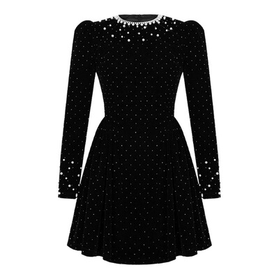 赫本风钉珠烫钻蓬蓬连衣裙