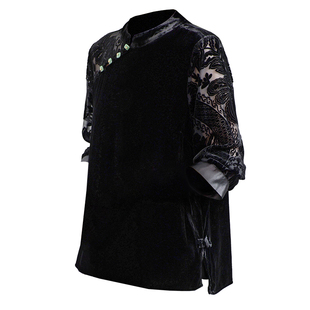 重磅真丝绒t恤女2026秋冬新长袖植绒国风减龄蕾丝纯色桑蚕丝上衣