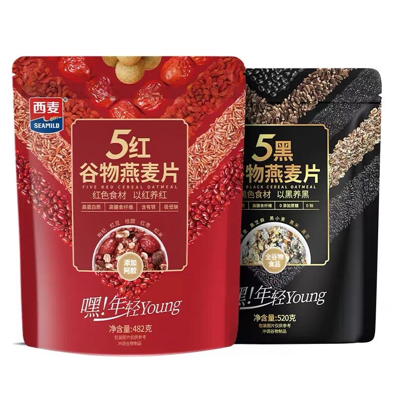 西麦5黑5红混合谷物燕麦片黑芝麻黑麦黑米营养膳食早餐代餐 食品