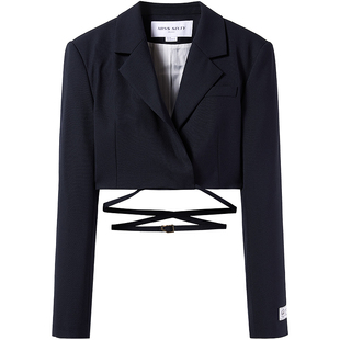 Miss Sixty绵羊毛精纺呢料外套女系带修身短款显瘦西装领高级感