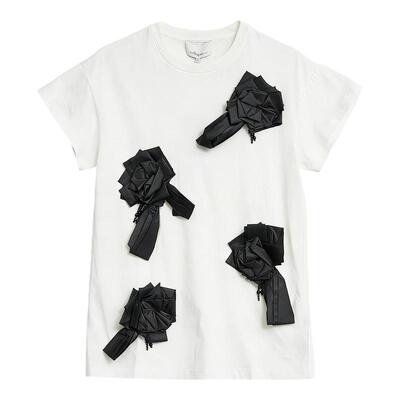 3.1 Phillip Lim 女士立体花朵设计T恤衫圆领短袖上衣银泰 301596