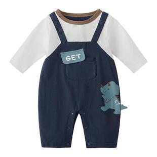 jellybaby婴儿A类春季连体衣男宝背带哈衣新生春装三个月宝宝衣服