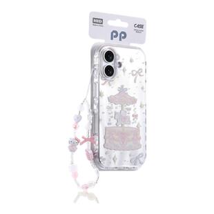 羽纱纹木马KT猫带挂绳适用苹果16手机壳新款16pro保护套iphone16promax防摔苹果15硅胶15promax全包14外壳13