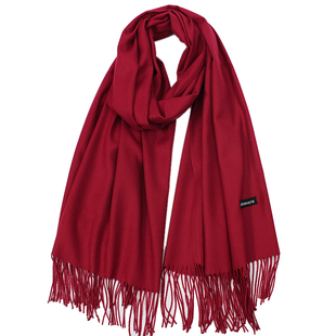 酒红色羊绒围巾女冬季中国红年会定制LOGO印字刺绣百搭披肩两用厚
