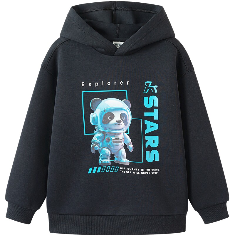 森马儿童25秋季新款男中童宽松连帽卫衣熊猫印花长袖上衣个性时尚