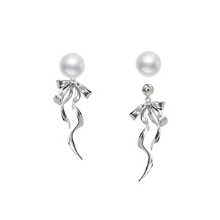 MASW麻秀一款两戴小众设计感气质飘带蝴蝶结耳环女高级感珍珠耳钉