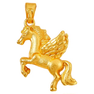 古法沙金生肖马小飞马吊坠项链成品如意绳可调节M口肖邦链锁骨链