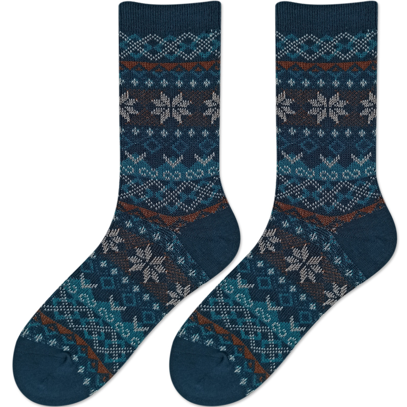 民族风复古无骨毛线袜子男纯棉中筒袜长彩色艺术秋季潮靴袜情侣袜