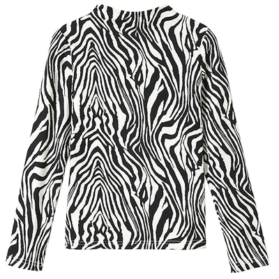斑马纹半高领修身百搭上衣女