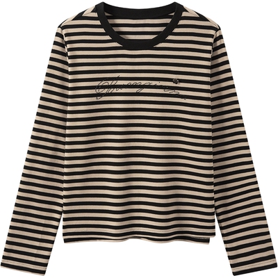 有兰复古撞色条纹圆领长袖T