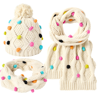 【手作彩球】伊米伦儿童帽子围巾纯棉薄款宝宝针织帽女童女孩法式