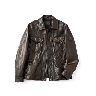 坚毅硬朗/意产超厚植鞣绵羊皮男士猎装皮衣短款硬汉猎装夹克外套