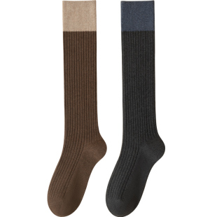 小腿袜女秋冬拼接JK长筒袜显瘦半截中筒高筒长腿黑色长袜配靴子