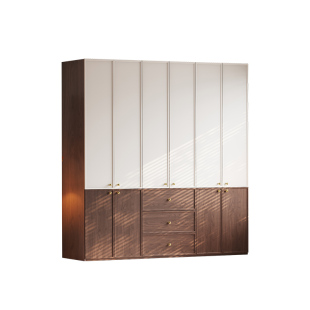 国补中古风实木橡木衣柜家用卧室环保大亚竹碳门板定制骨骼线衣橱