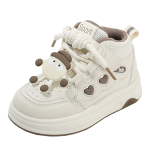儿童运动鞋2025春款女童小白鞋卡通宝宝鞋子高帮男童休闲板鞋软底