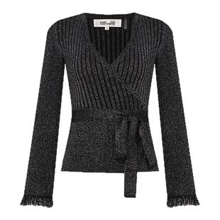 [重工罗纹针织]DVF2026早春新款金属银V领罗纹裹身针织衫WW4T001