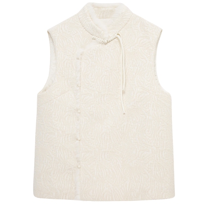 布景马夹外套女冬季新品复古新中式盘扣设计厚款毛领马甲背心1363