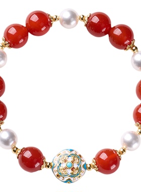 以手围大小定制红玛瑙珍珠手串
