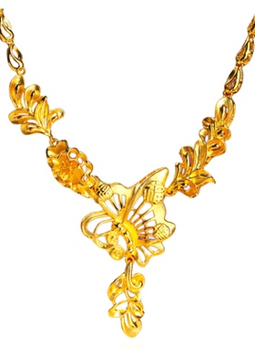 爆款仿黄金色蝴蝶花项链气质颈链