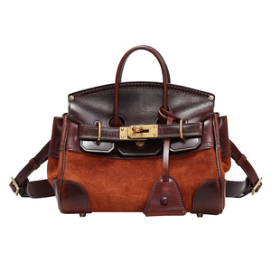 HALF WORK 反绒马皮手提铂金包真皮 头层牛皮手工复古单肩凯莉包