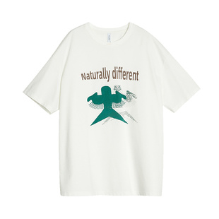 SANI商场同款2025秋季时髦印花宽松圆领落肩短袖T恤休闲上衣女