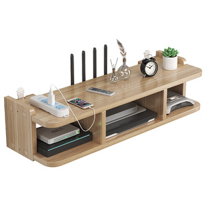 新款WiFi墙上电视机顶盒置物架路由器盒子收纳盒放置架实木壁挂式