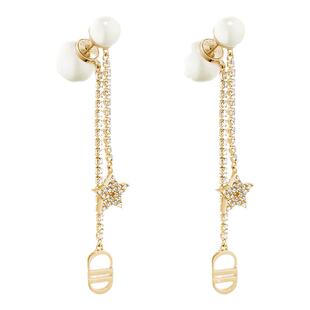2025年新款CD字母前后珍珠镶钻星星流苏钻耳环女轻奢高级感耳饰