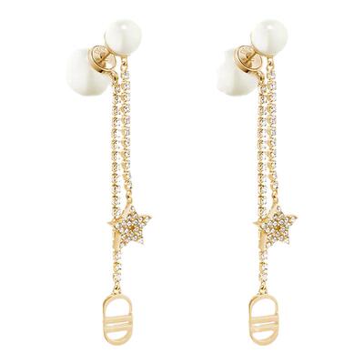 2025年新款CD字母前后珍珠镶钻星星流苏钻耳环女轻奢高级感耳饰